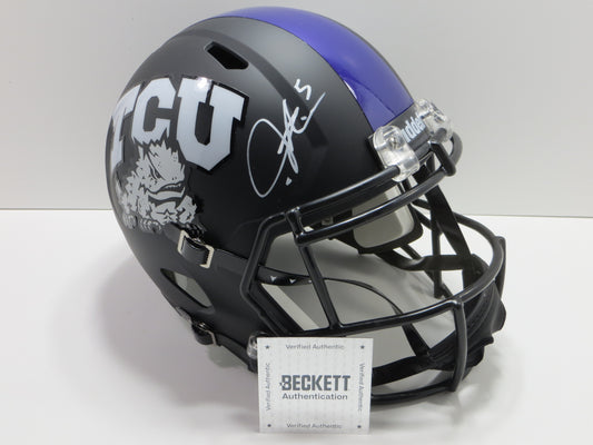 LaDAINIAN TOMLINSON SIGNED TCU HORNED FROGS FULL SIZE HELMET BAS COA