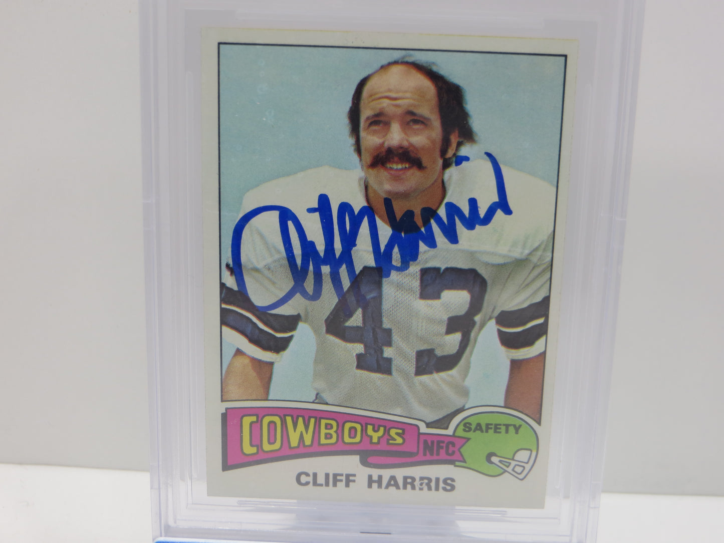 CLIFF HARRIS SIGNED 1975 TOPPS #490 DALLAS COWBOYS BGS BAS SLAB AUTO 10