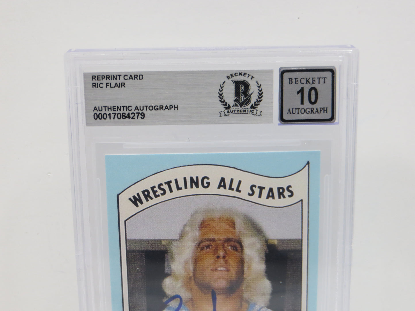 RIC FLAIR SIGNED 1982 Wrestling All Stars REPRINT Card BGS BAS SLAB AUTO 10