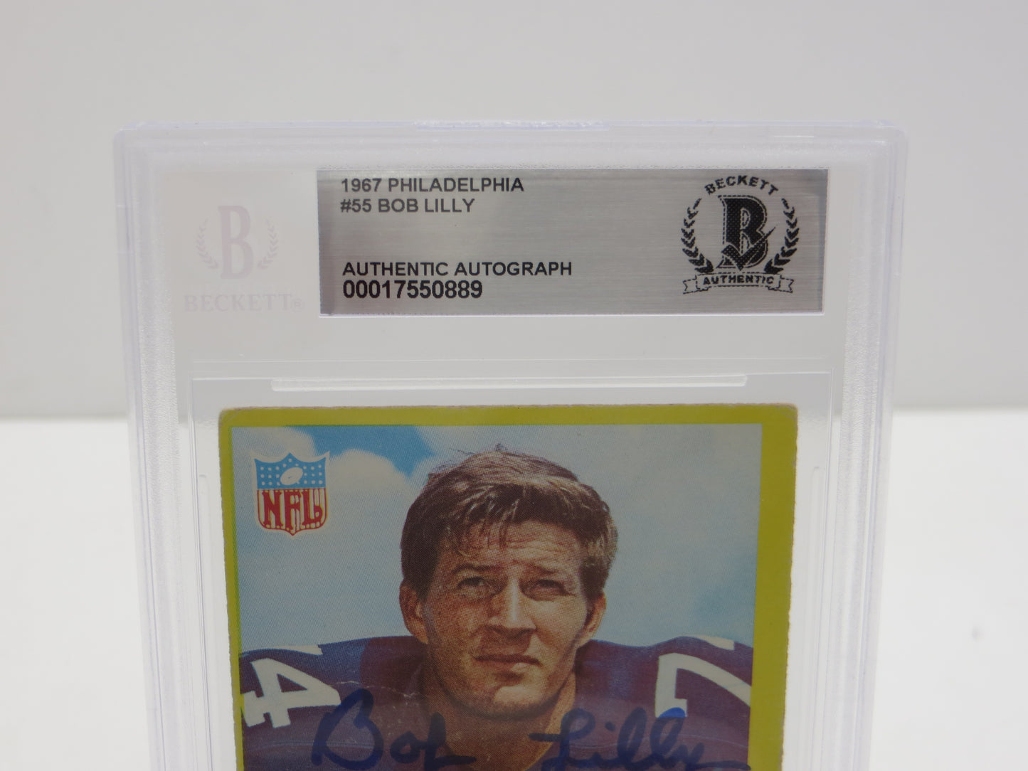BOB LILLY SIGNED 1967 PHILADELPHIA #55 DALLAS COWBOYS BGS BAS SLAB