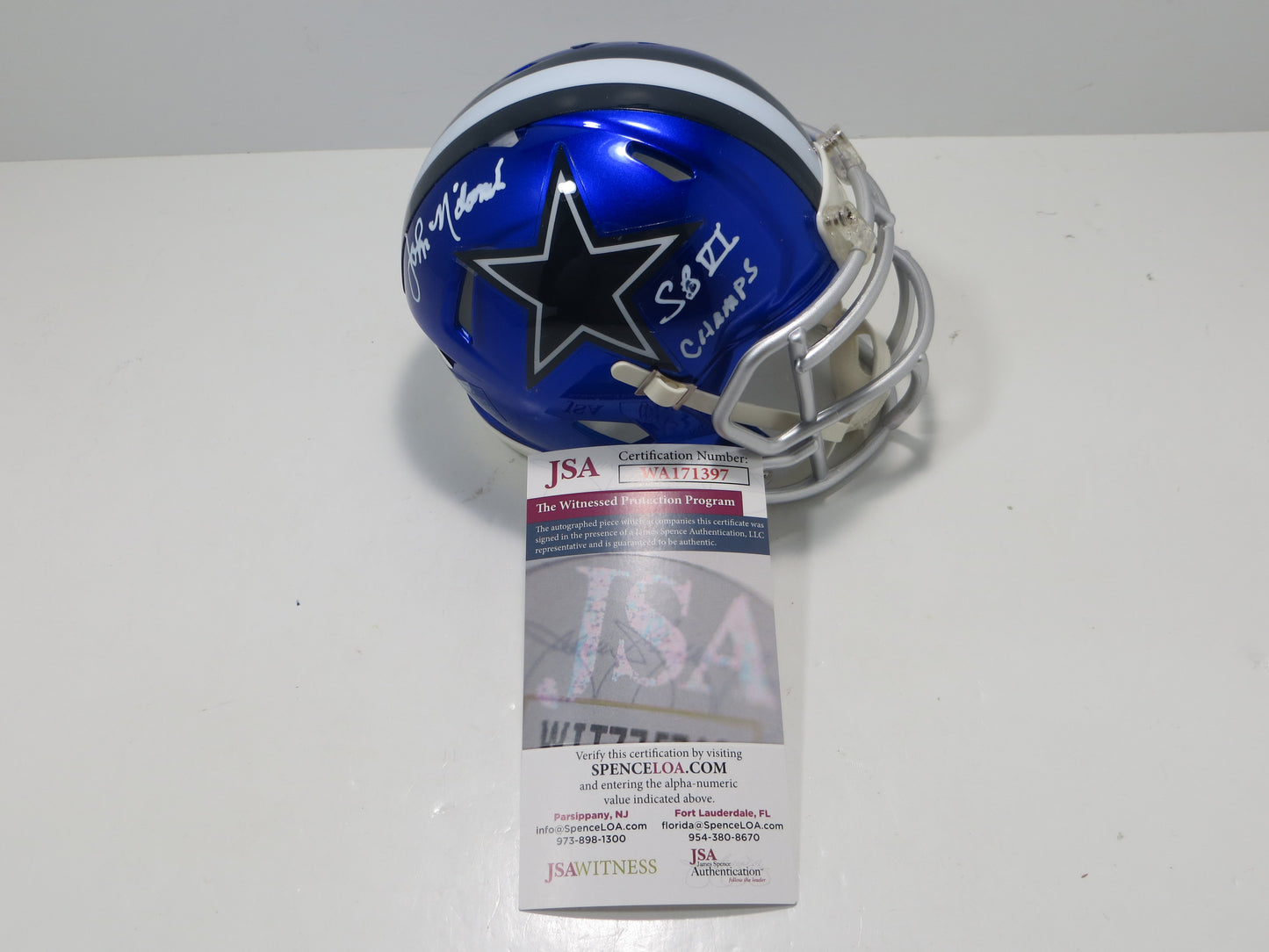 JOHN NILAND DALLAS COWBOYS SIGNED RIDDELL FLASH MINI HELMET w/SBVI JSA COA