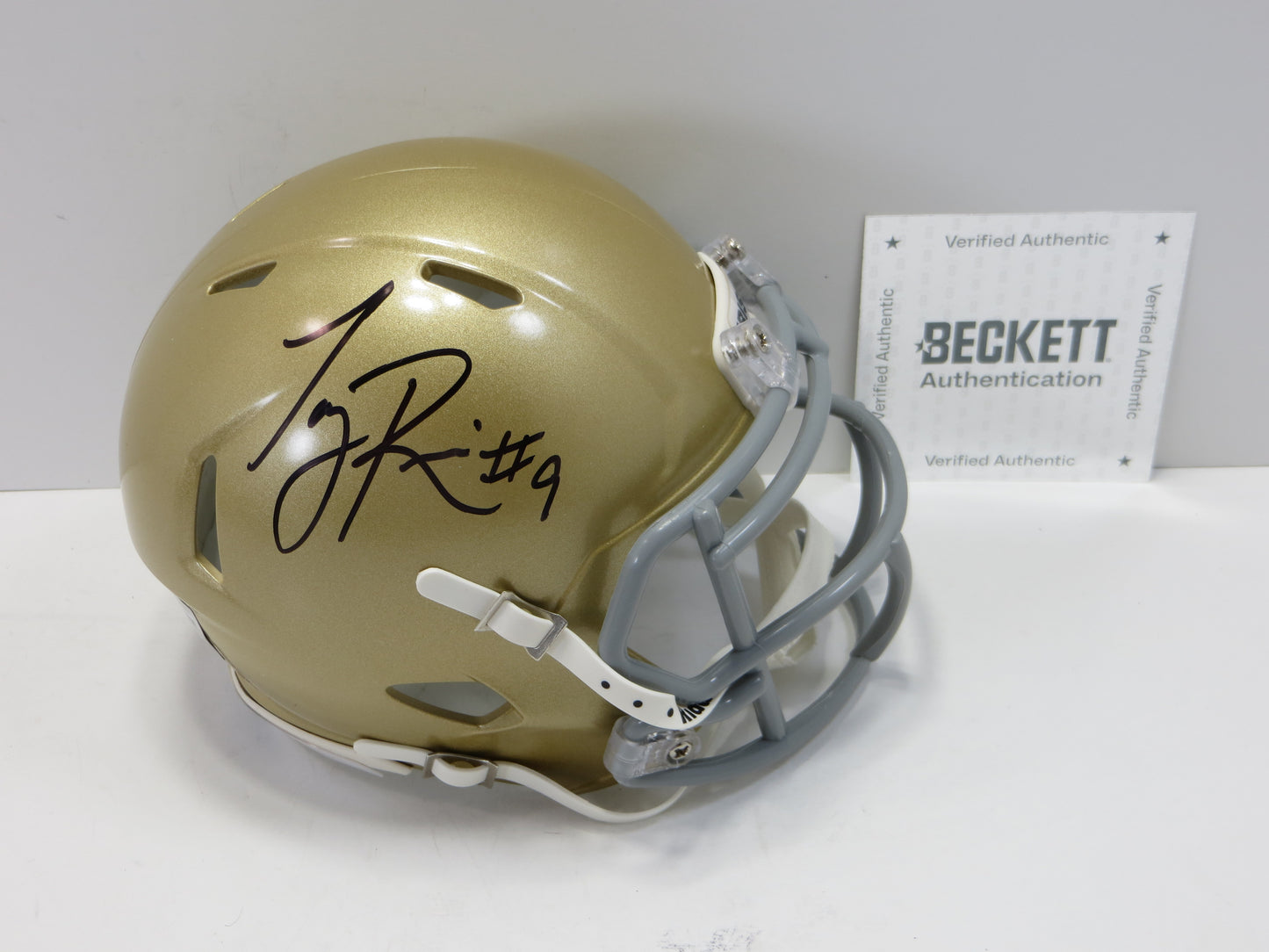 TONY RICE SIGNED NOTRE DAME ND FIGHTING IRISH RIDDELL MINI HELMET BAS