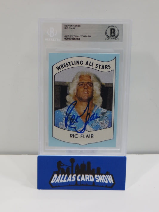 RIC FLAIR SIGNED 1982 Wrestling All Stars REPRINT Card BGS BAS SLAB