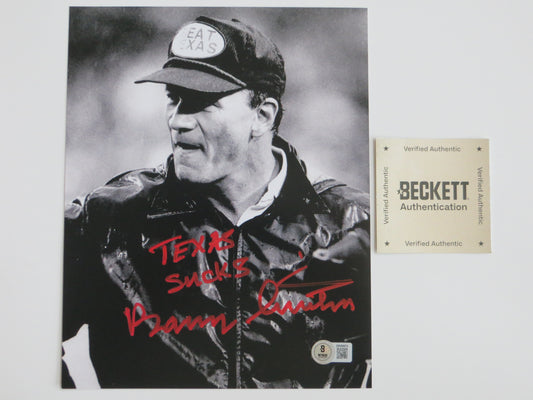 BARRY SWITZER OKLAHOMA OU SOONERS SIGNED 8x10 PHOTO w/TEXAS SUCKS BAS COA
