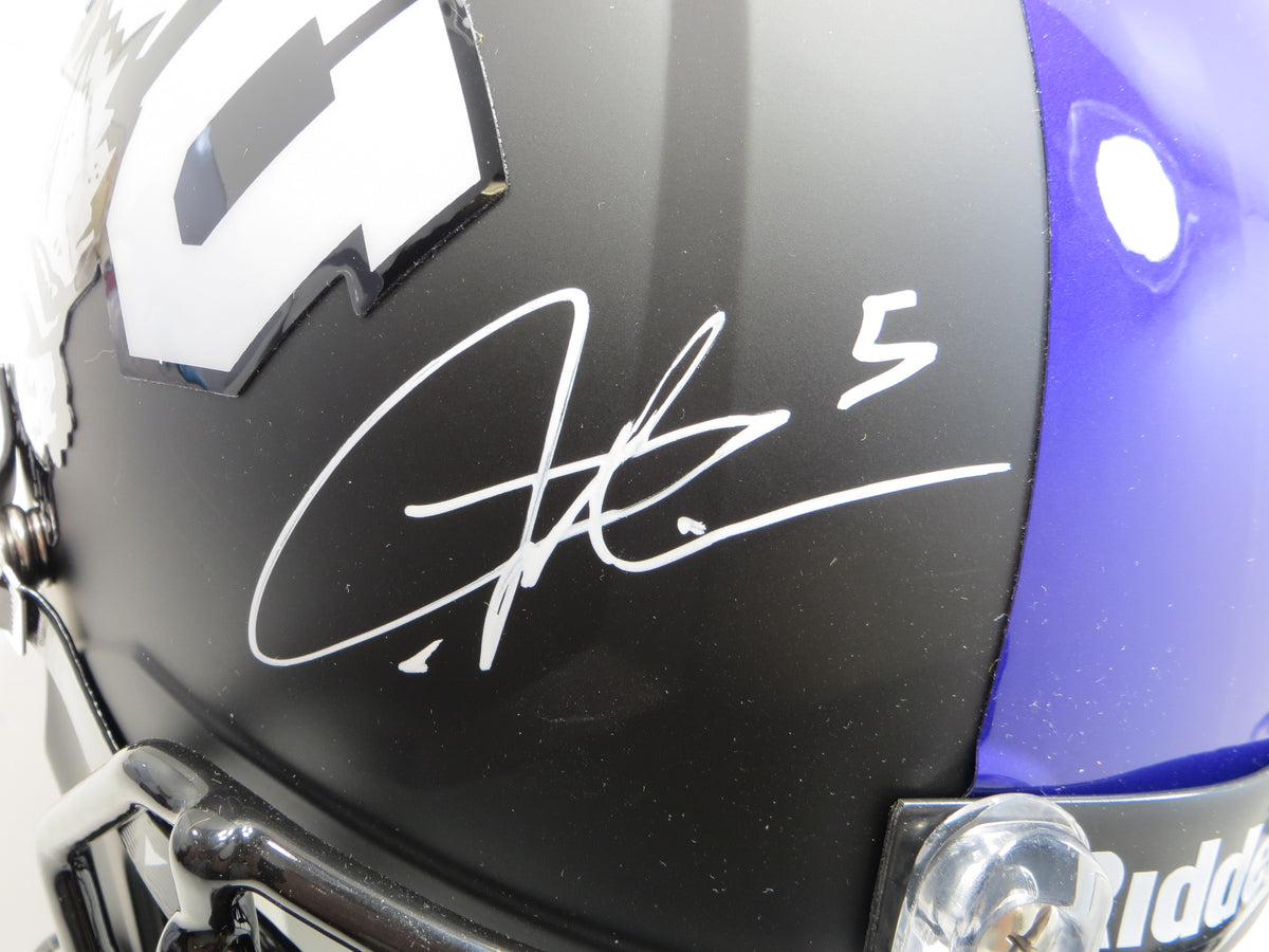 LaDAINIAN TOMLINSON TCU HORNED FROGS SIGNED Black HELMET Chargers BAS