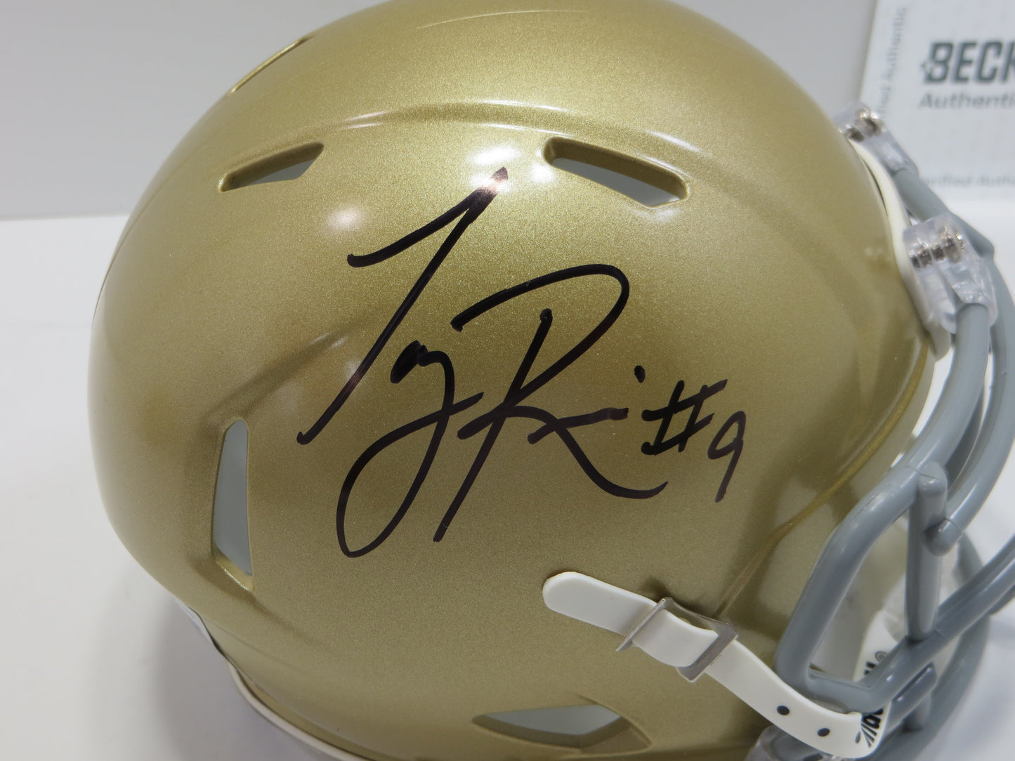 TONY RICE SIGNED NOTRE DAME ND FIGHTING IRISH RIDDELL MINI HELMET BAS
