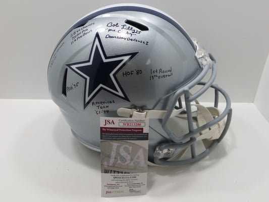 BOB LILLY SIGNED DALLAS COWBOYS RIDDELL FULL SIZE HELMET wFULLSTATS JSA