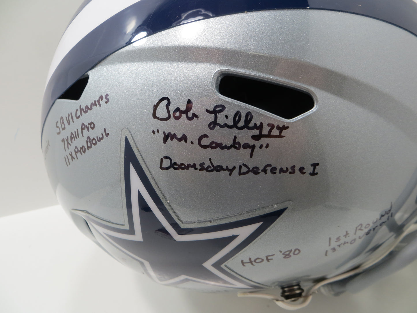BOB LILLY SIGNED DALLAS COWBOYS RIDDELL FULL SIZE HELMET wFULLSTATS JSA