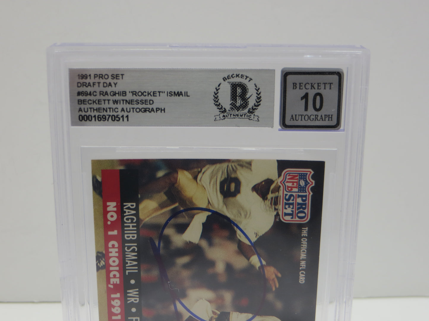 1991 PRO SET DRAFT DAY #694C RAGHIB "ROCKET" ISMAIL BGS AUTO 10