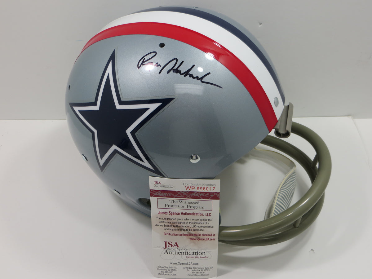 ROGER STAUBACH SIGNED DALLAS COWBOYS 1976 2-BAR TK RIDDELL HELMET JSA COA