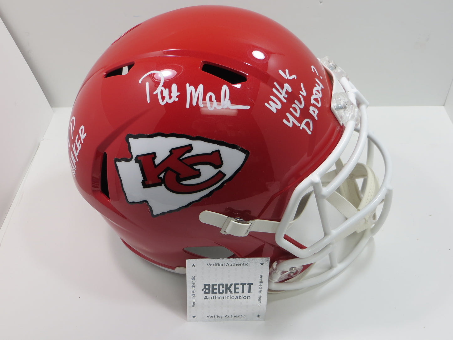 PAT MAHOMES SR. SIGNED Fullsize KANSAS CITY CHIEFS HELMET w/WhosYourDaddy BAS