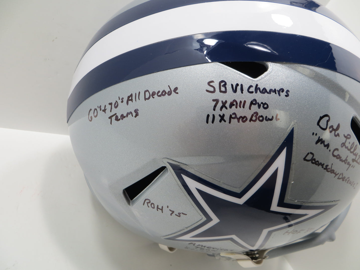 BOB LILLY SIGNED DALLAS COWBOYS RIDDELL FULL SIZE HELMET wFULLSTATS JSA