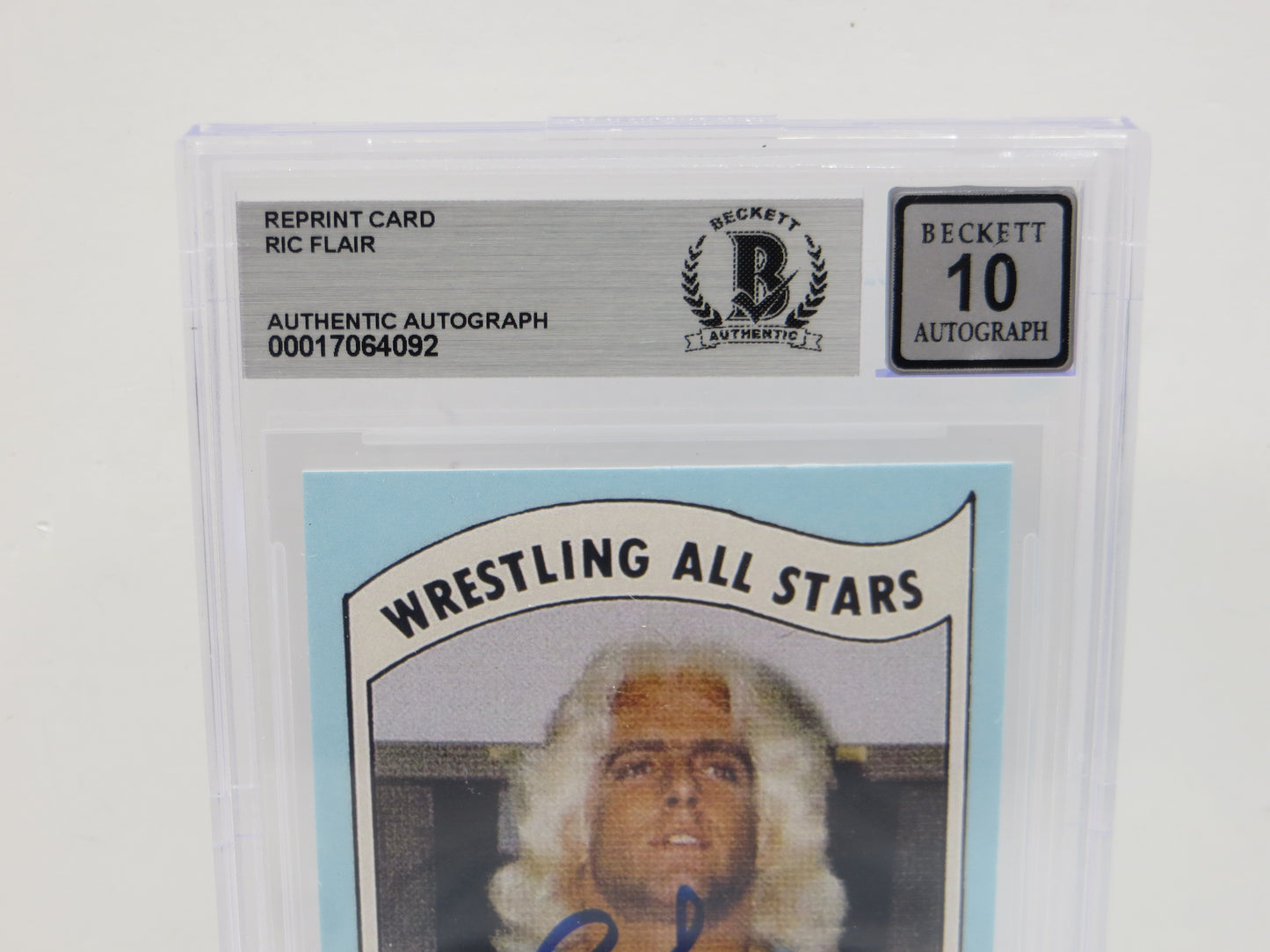 RIC FLAIR SIGNED 1982 Wrestling All Stars REPRINT Card BGS BAS SLAB AUTO 10