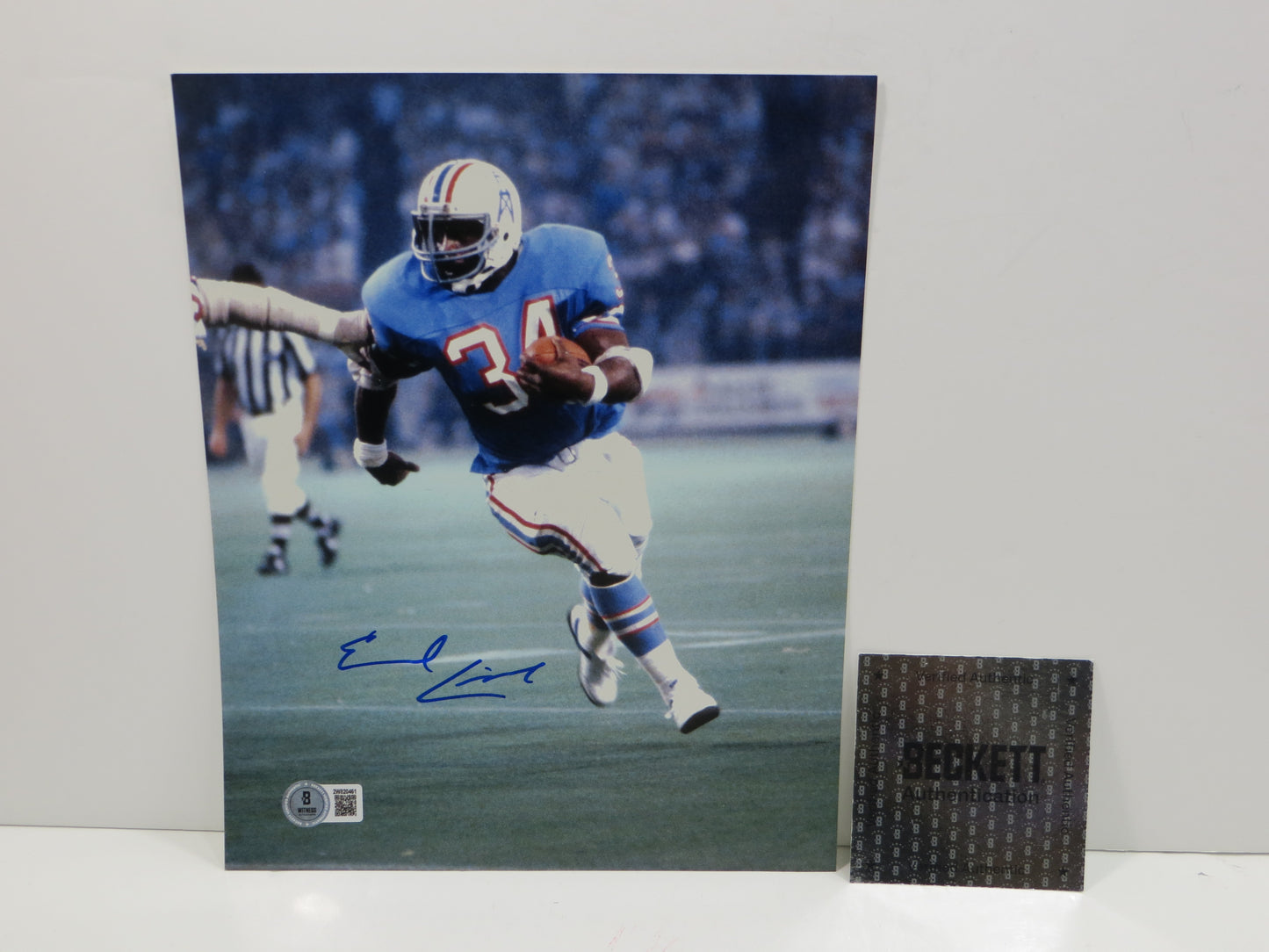 EARL CAMPBELL HOUSTON OILERS SIGNED 8x10 PHOTO LightBlue Uni BAS COA