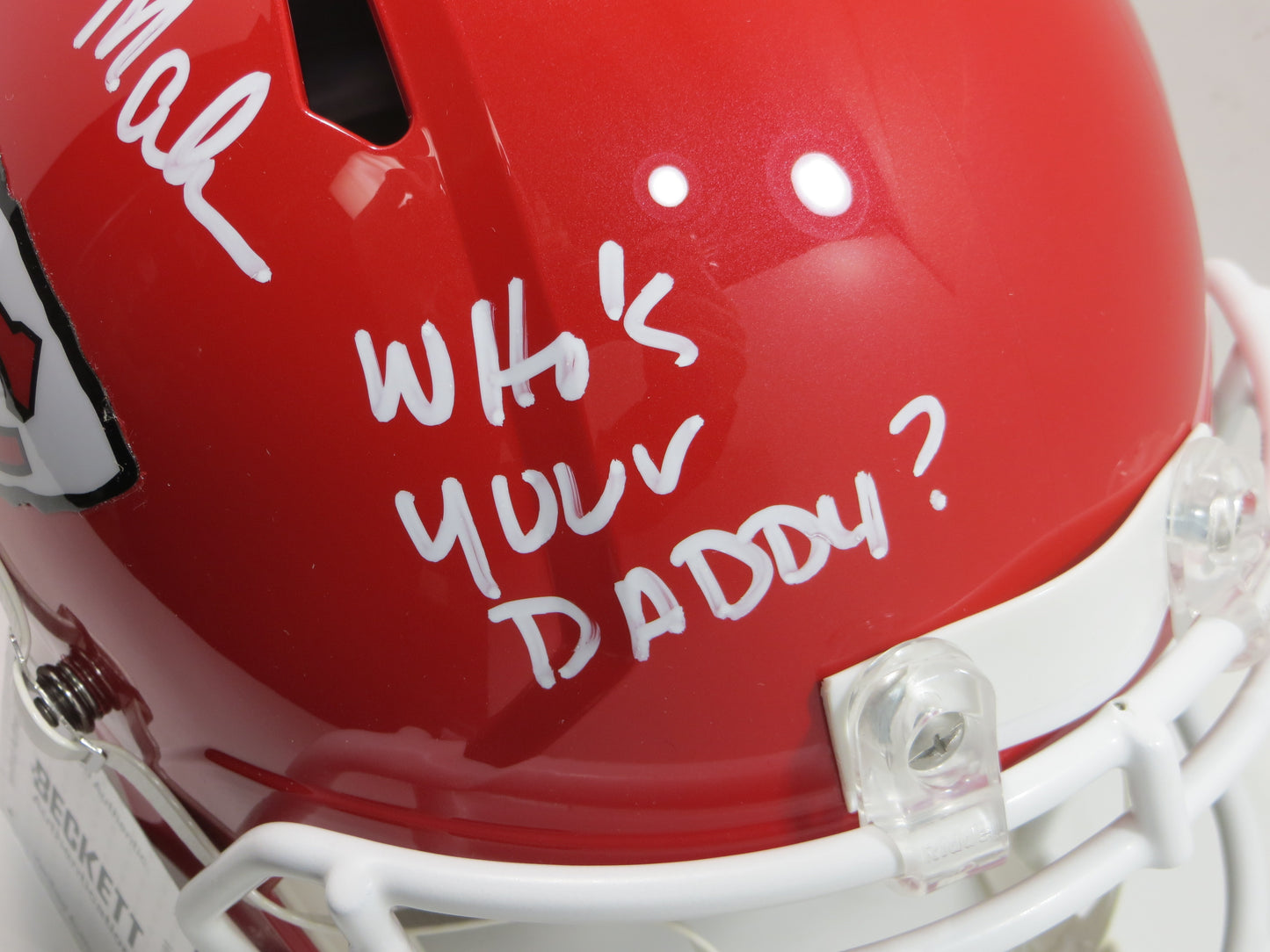 PAT MAHOMES SR. SIGNED Fullsize KANSAS CITY CHIEFS HELMET w/WhosYourDaddy BAS