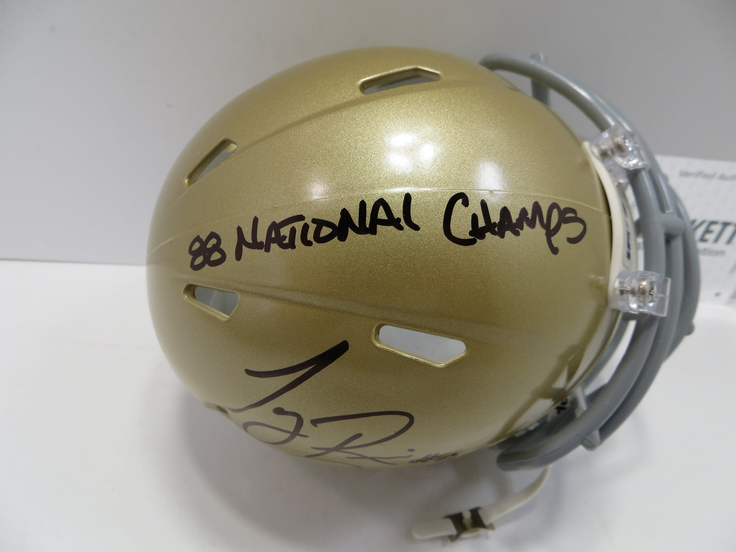 ROCKET ISMAIL TONY RICE SIGNED NOTRE DAME ND MINI HELMET w/88 Champs BAS