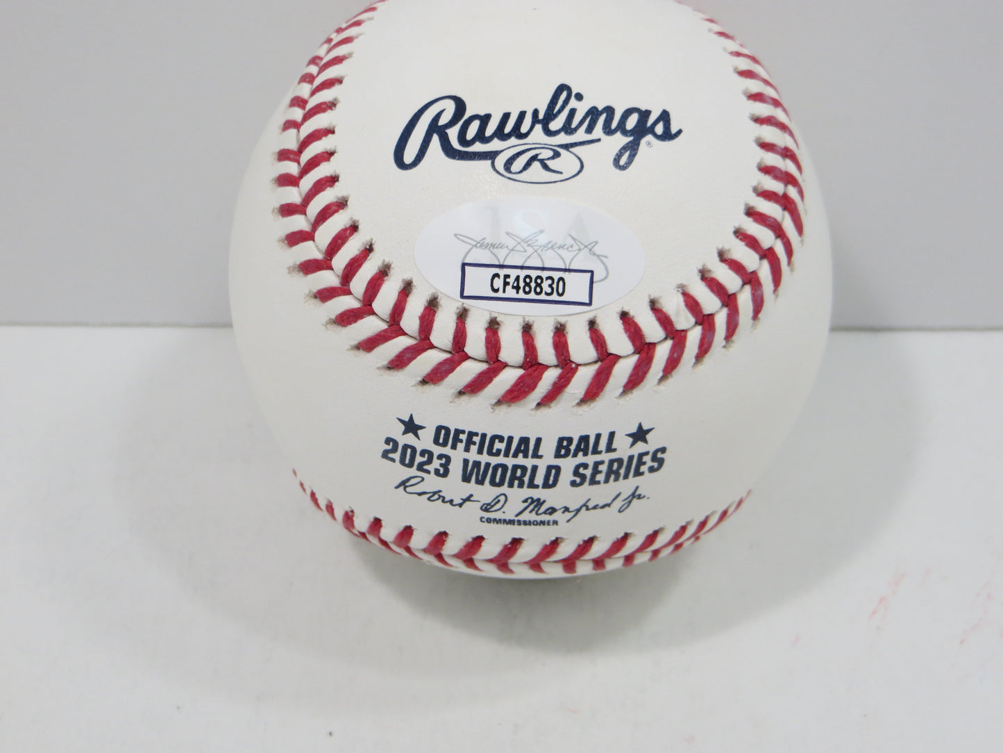 BRUCE BOCHY SIGNED Rawlings 2023 World Series BASEBALL w/INSC Texas Rangers JSA