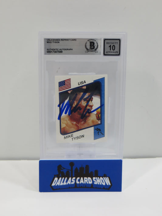 MIKE TYSON SIGNED 1986 Panini SuperSport REPRINT Card BGS BAS SLAB AUTO 10