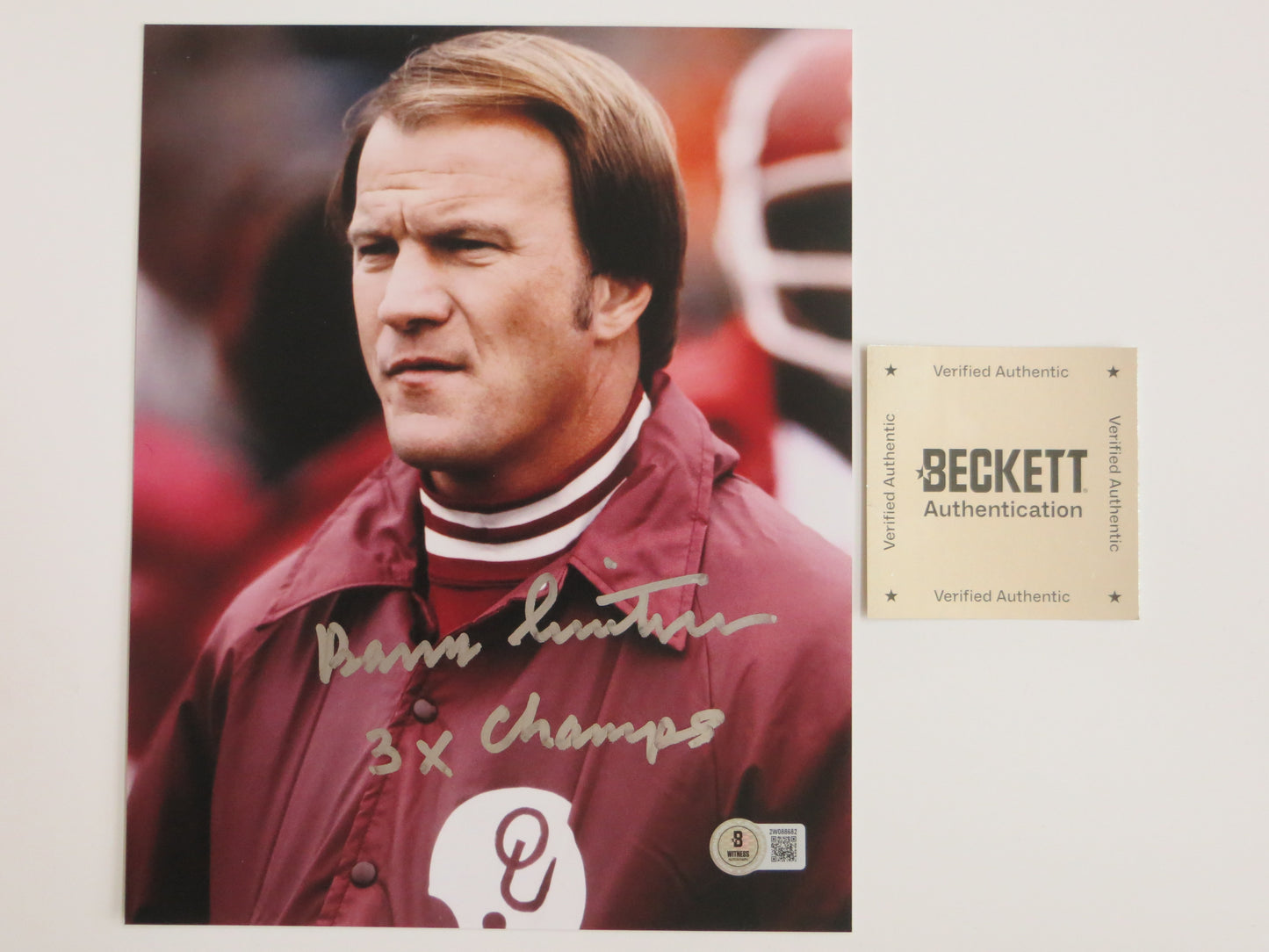 BARRY SWITZER OKLAHOMA OU SOONERS SIGNED 8x10 PHOTO w/3xChamps BAS COA