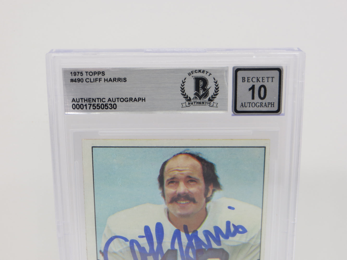 CLIFF HARRIS SIGNED 1975 TOPPS #490 DALLAS COWBOYS BGS BAS SLAB AUTO 10