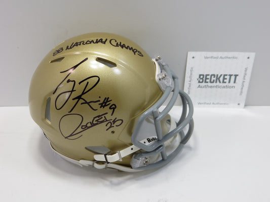 ROCKET ISMAIL TONY RICE SIGNED NOTRE DAME ND MINI HELMET w/88 Champs BAS