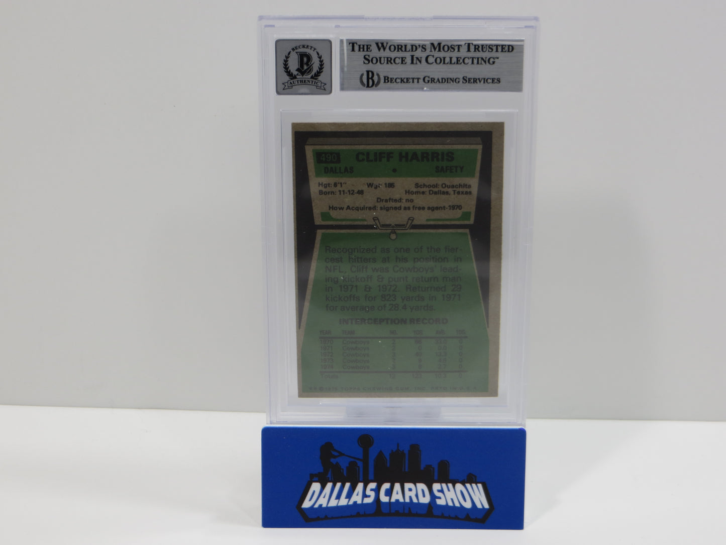 CLIFF HARRIS SIGNED 1975 TOPPS #490 DALLAS COWBOYS BGS BAS SLAB AUTO 10