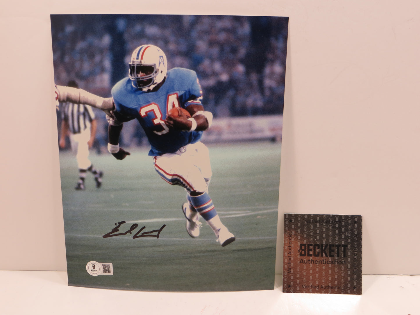 EARL CAMPBELL HOUSTON OILERS SIGNED 8x10 PHOTO LightBlue Uni BAS COA