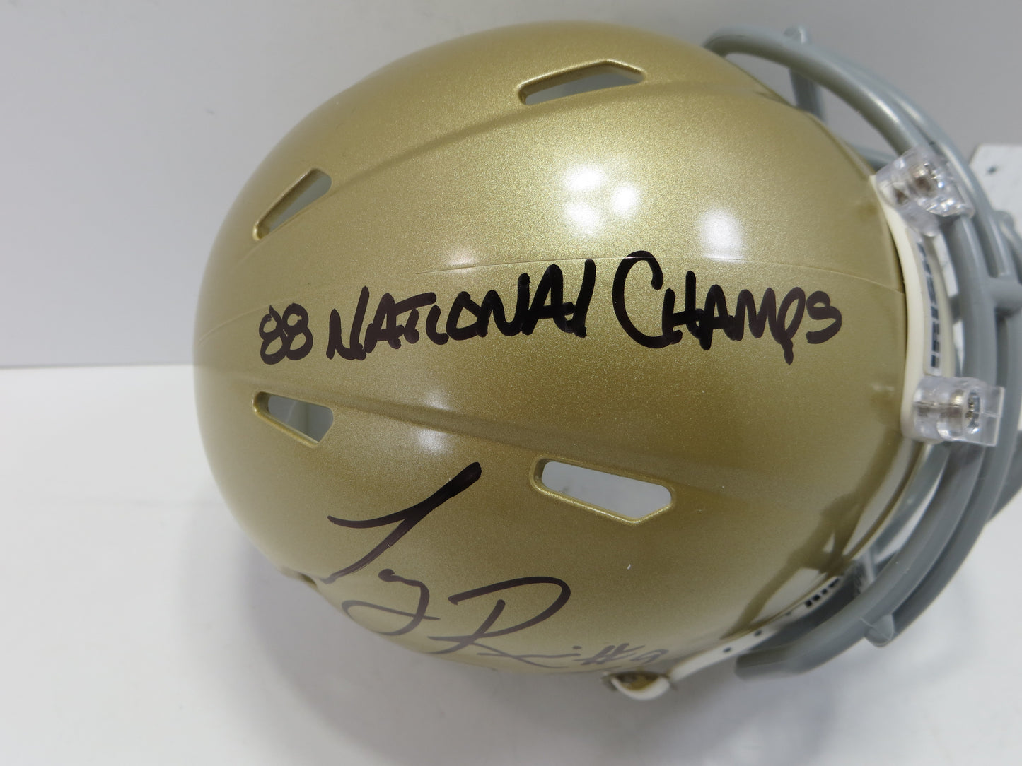ROCKET ISMAIL TONY RICE SIGNED NOTRE DAME ND MINI HELMET w/88 Champs BAS