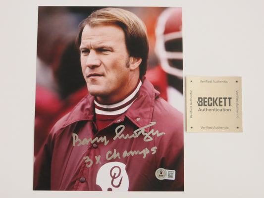 BARRY SWITZER OKLAHOMA OU SOONERS SIGNED 8x10 PHOTO w/3xChamps BAS COA