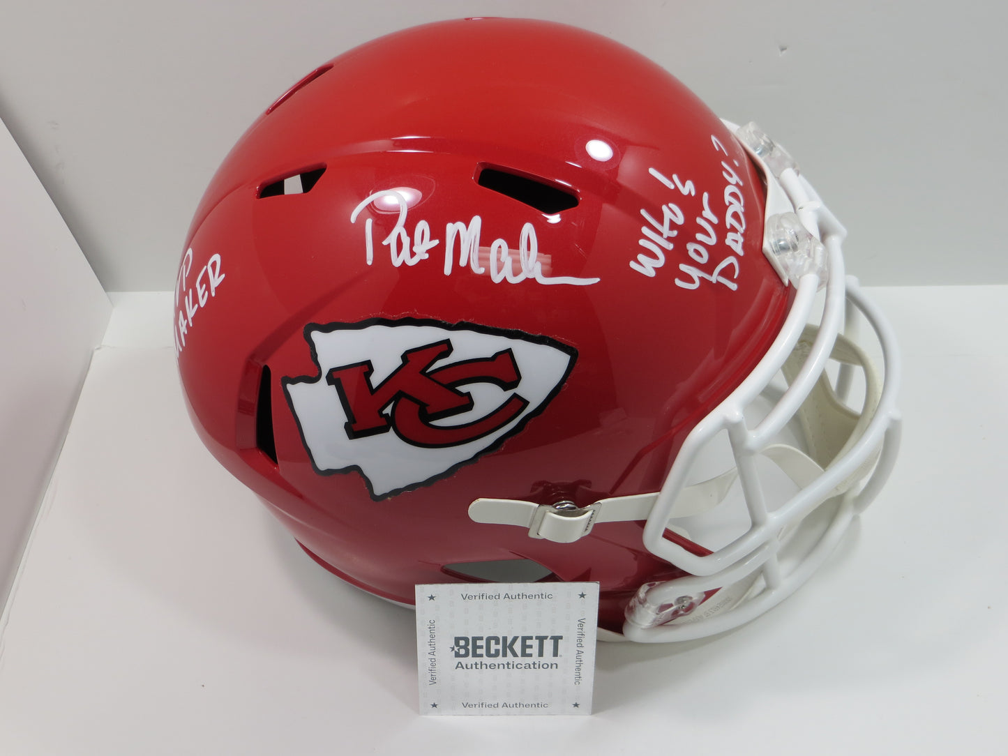PAT MAHOMES SR. SIGNED Fullsize KANSAS CITY CHIEFS HELMET w/WhosYourDaddy BAS
