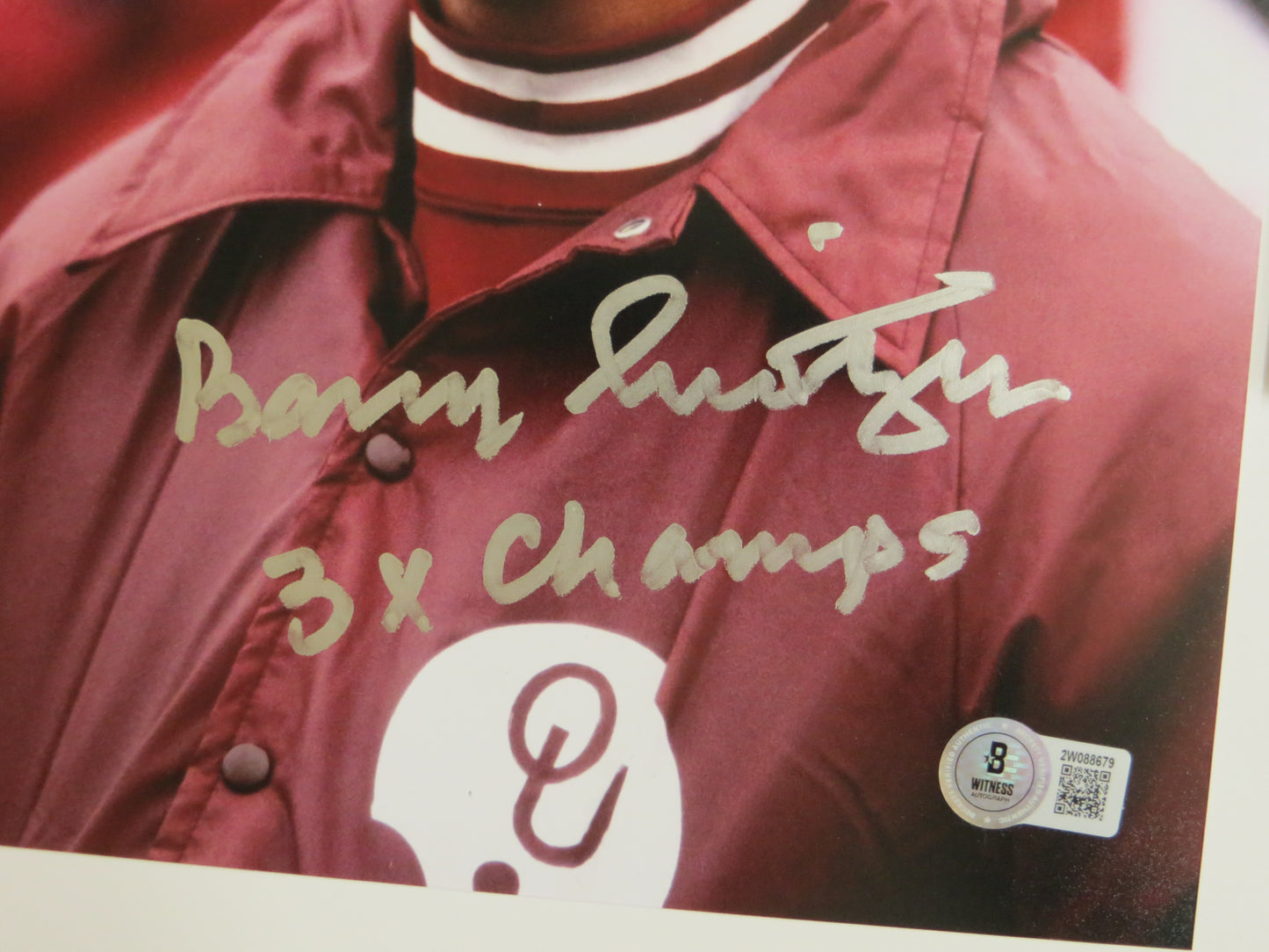 BARRY SWITZER OKLAHOMA OU SOONERS SIGNED 8x10 PHOTO w/3xChamps BAS COA