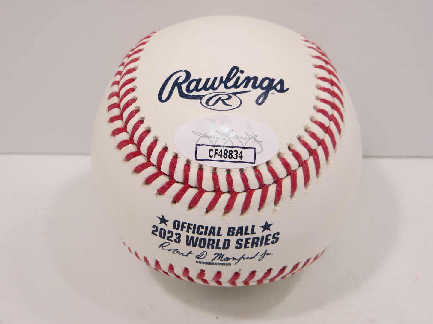 BRUCE BOCHY SIGNED Rawlings 2023 World Series BASEBALL w/INSC Texas Rangers JSA