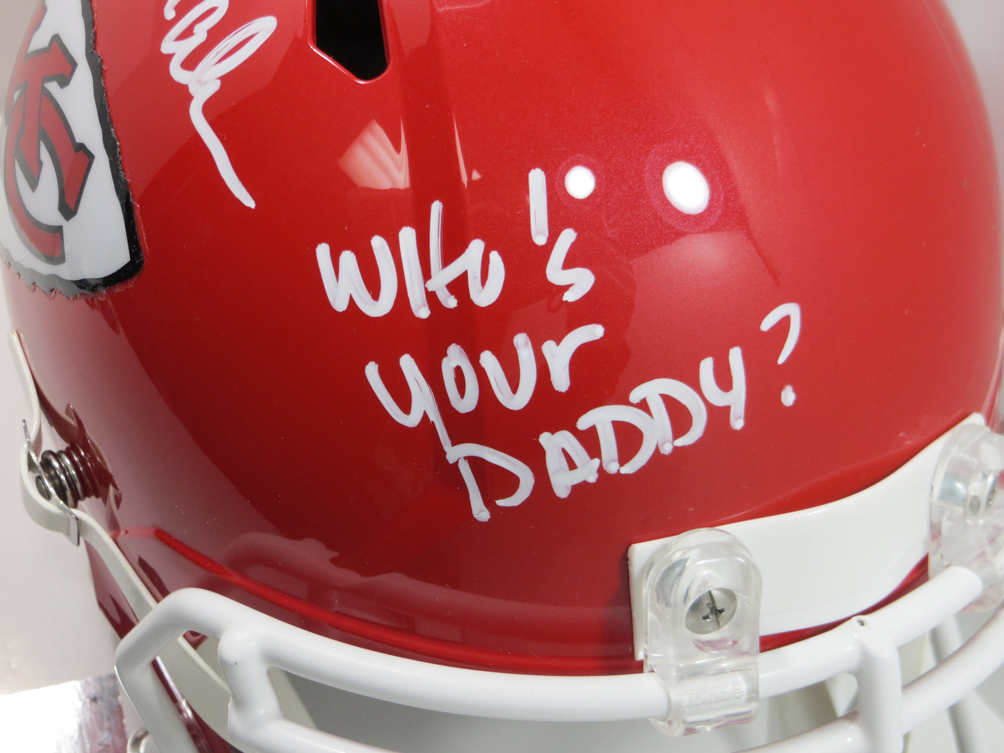PAT MAHOMES SR. SIGNED Fullsize KANSAS CITY CHIEFS HELMET w/WhosYourDaddy BAS