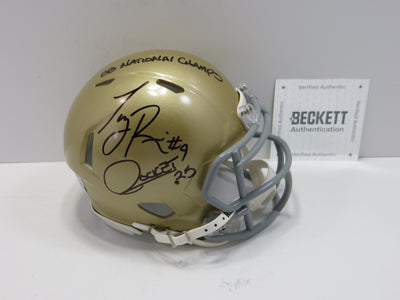ROCKET ISMAIL TONY RICE SIGNED NOTRE DAME ND MINI HELMET w/88 Champs BAS