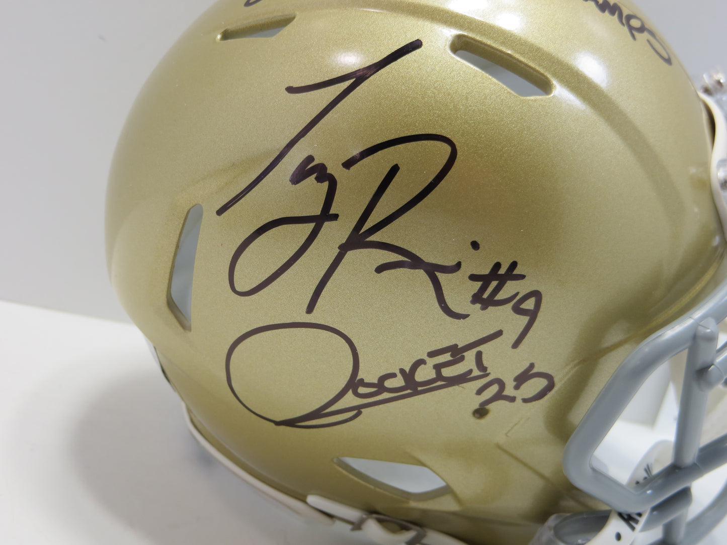 ROCKET ISMAIL TONY RICE SIGNED NOTRE DAME ND MINI HELMET w/88 Champs BAS