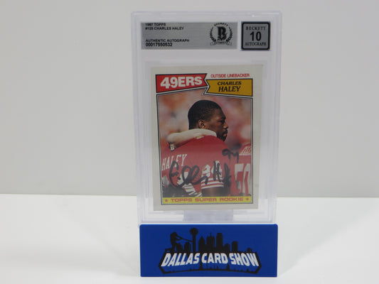 CHARLES HALEY SIGNED 1987 TOPPS #125 COWBOYS 49ers BGS BAS SLAB AUTO 10