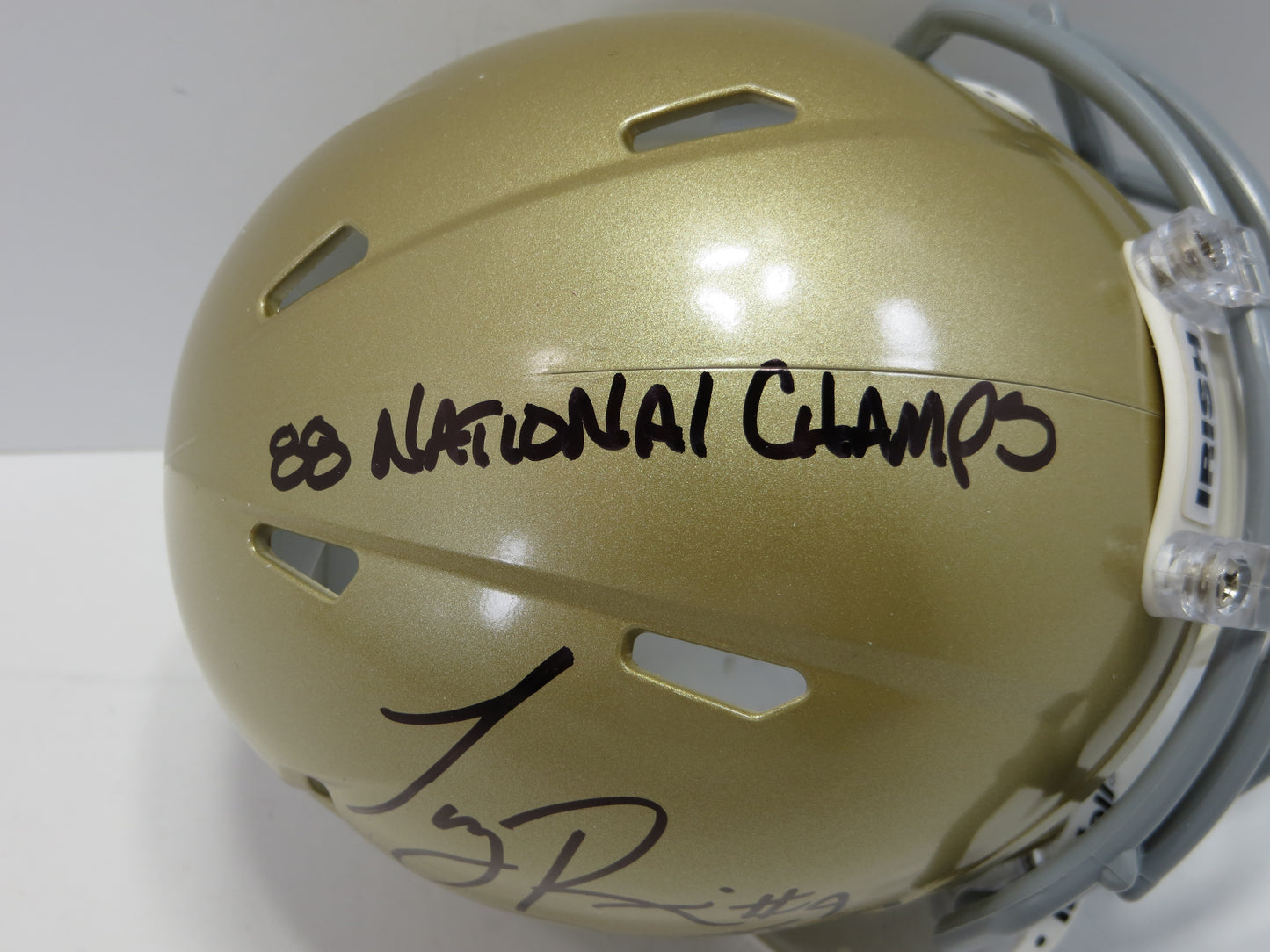 ROCKET ISMAIL TONY RICE SIGNED NOTRE DAME ND MINI HELMET w/88 Champs BAS