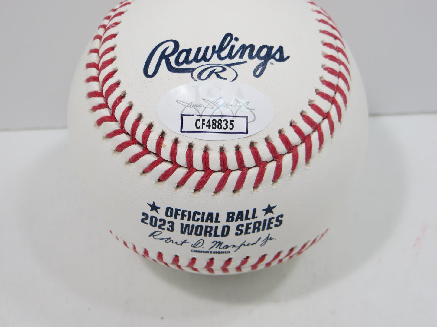 BRUCE BOCHY SIGNED Rawlings 2023 World Series BASEBALL w/INSC Texas Rangers JSA