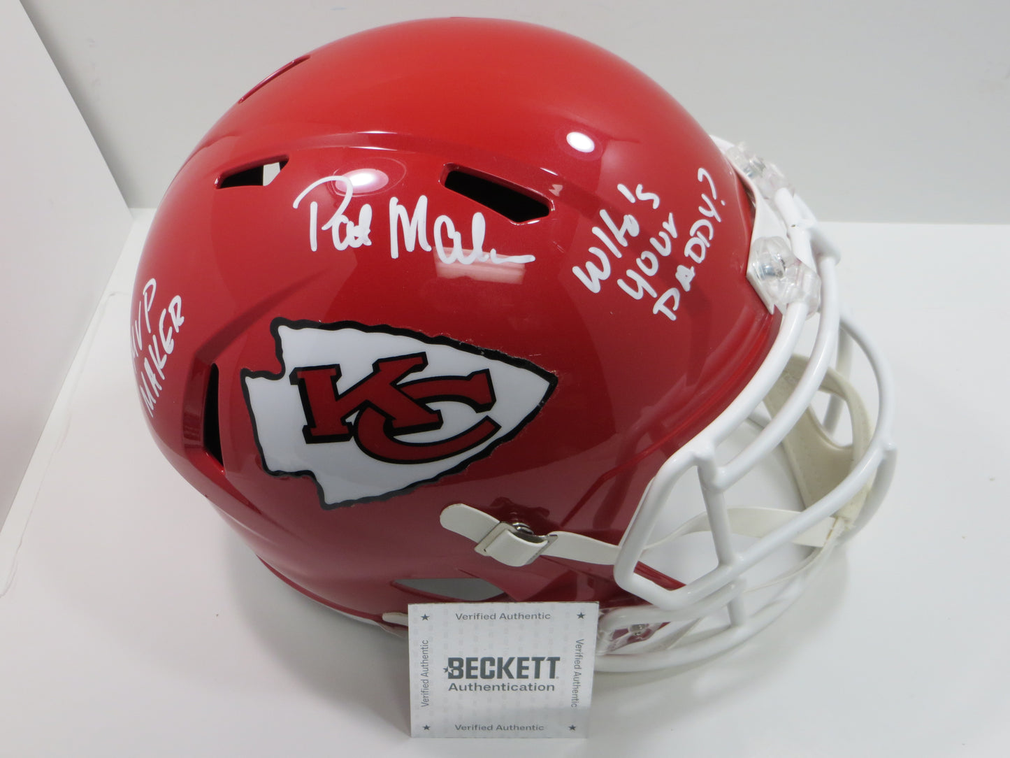 PAT MAHOMES SR. SIGNED Fullsize KANSAS CITY CHIEFS HELMET w/WhosYourDaddy BAS
