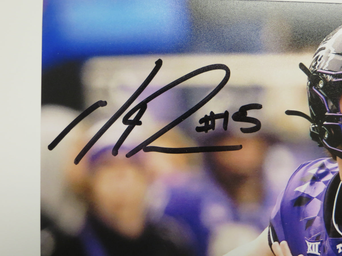 MAX DUGGAN TCU HORNED FROGS SIGNED Purple Jersey 8x10 PHOTO BAS