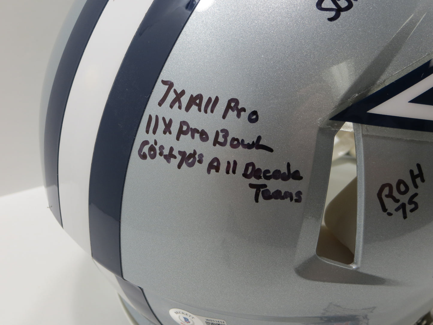 BOB LILLY SIGNED DALLAS COWBOYS RIDDELL FULL SIZE Authentic HELMET w10STATS BAS