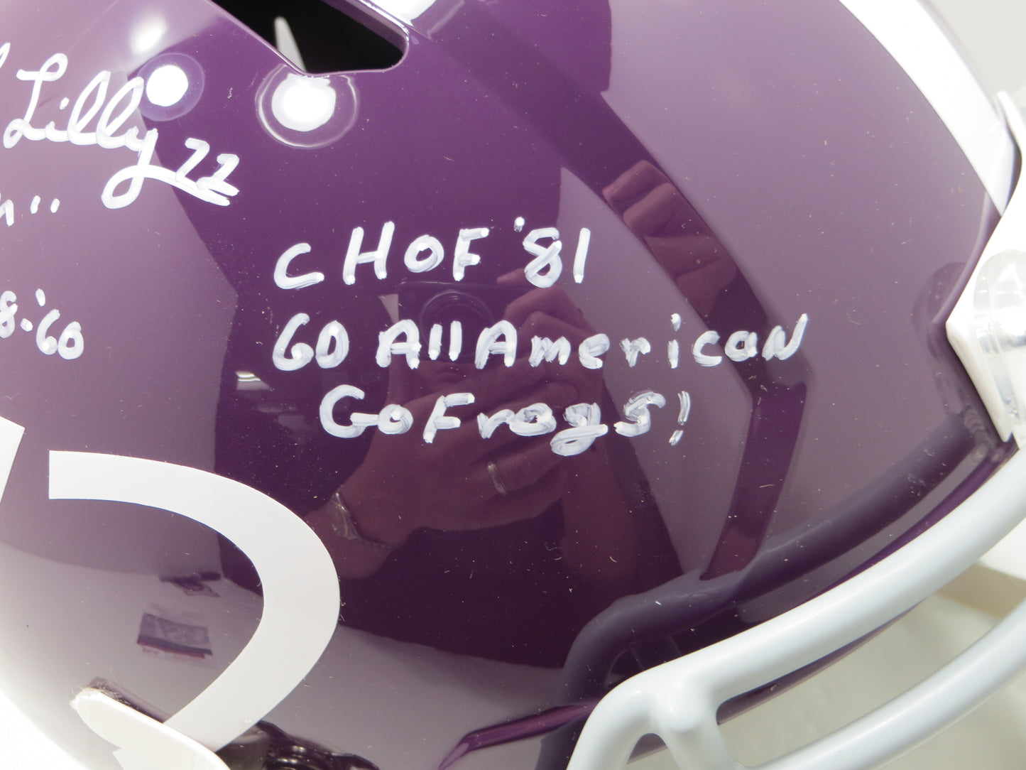 BOB LILLY SIGNED TCU HORNED FROGS #72 FULL SIZE HELMET w/MULTI INSCs JSA COA