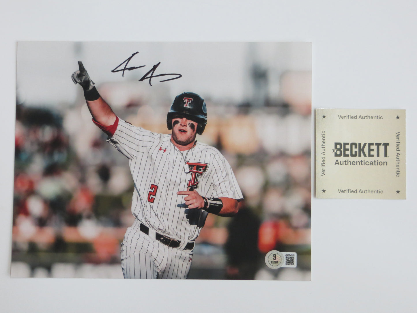 JACE JUNG TEXAS TECH RED RAIDERS SIGNED 8x10 PHOTO Home Run TIGERS BAS