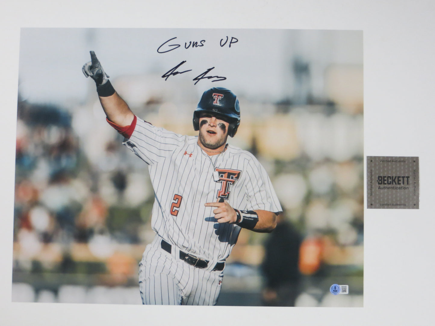 JACE JUNG Texas Tech Red Raiders SIGNED 16x20 PHOTO w/GUNS UP BAS COA