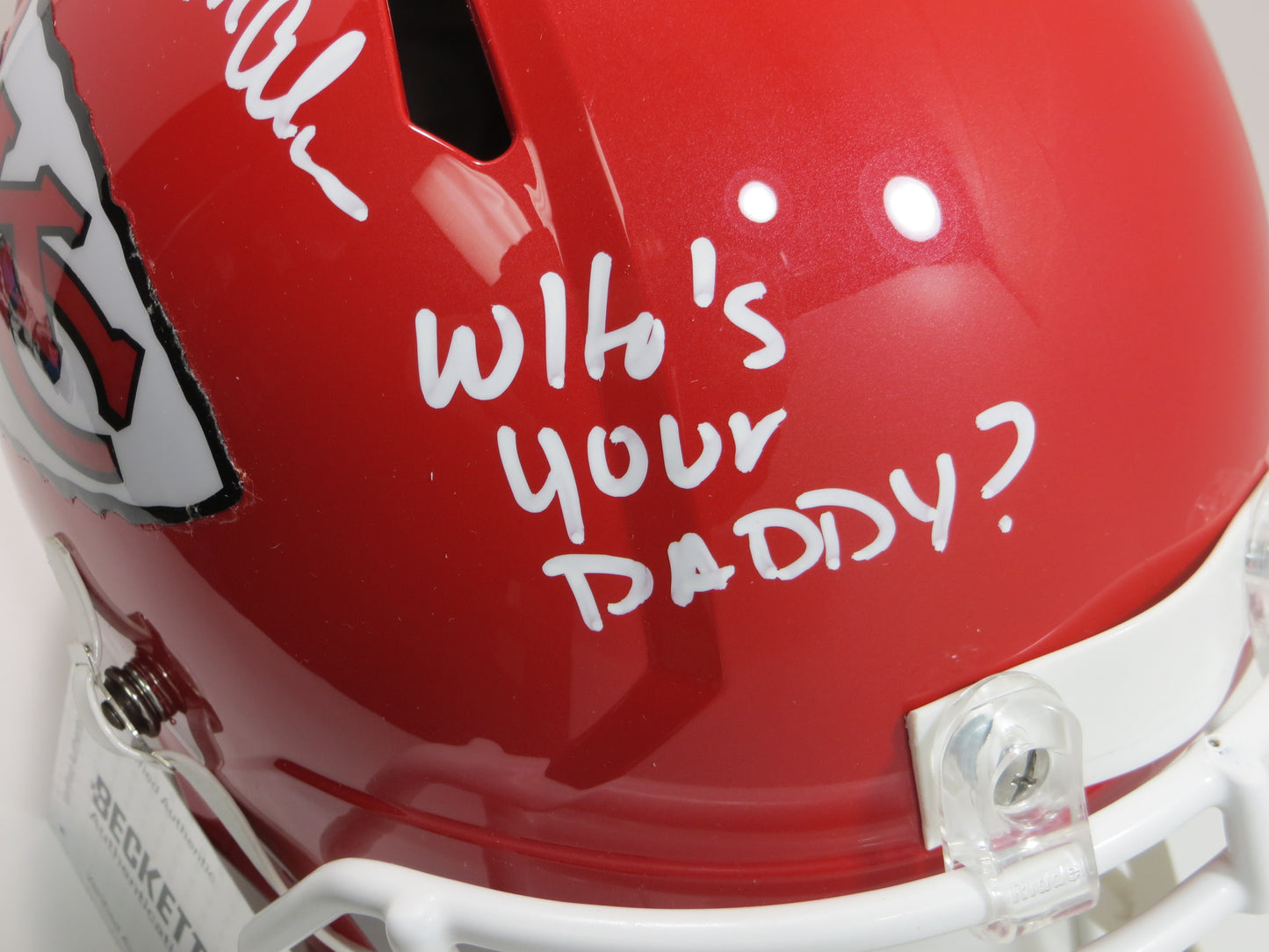 PAT MAHOMES SR. SIGNED Fullsize KANSAS CITY CHIEFS HELMET w/WhosYourDaddy BAS
