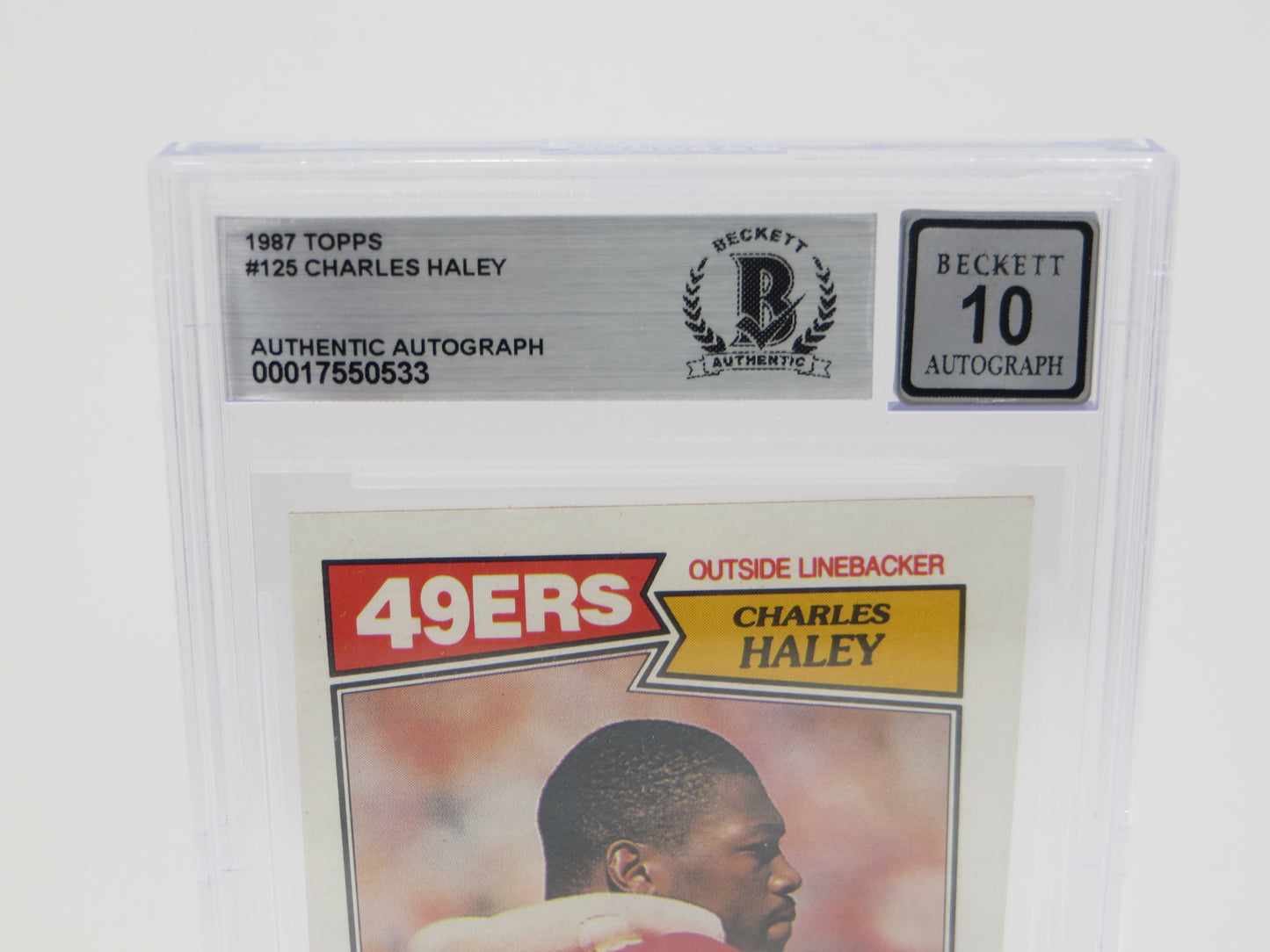 CHARLES HALEY SIGNED 1987 TOPPS #125 COWBOYS 49ers BGS BAS SLAB AUTO 10