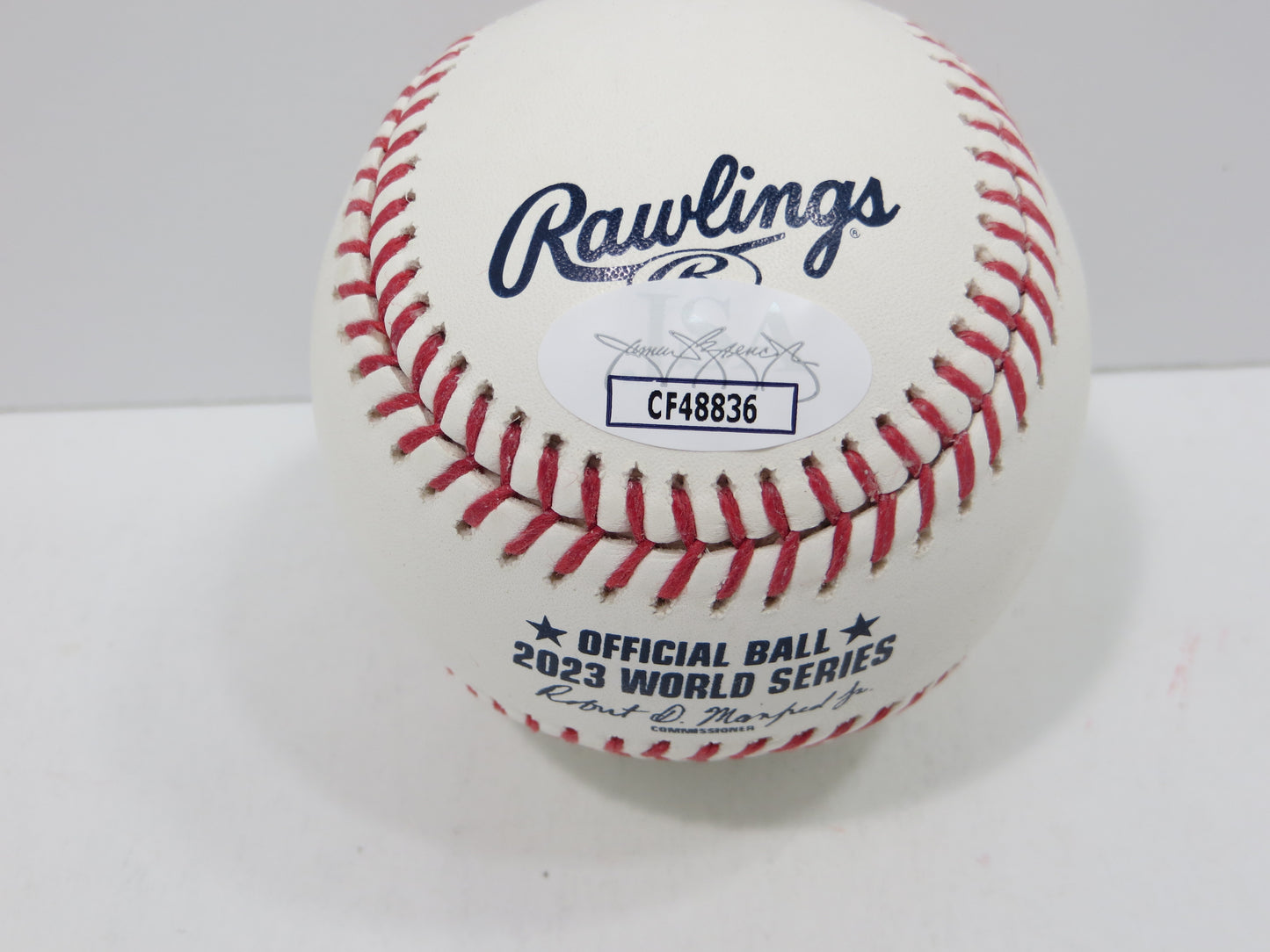 BRUCE BOCHY SIGNED Rawlings 2023 World Series BASEBALL w/INSC Texas Rangers JSA