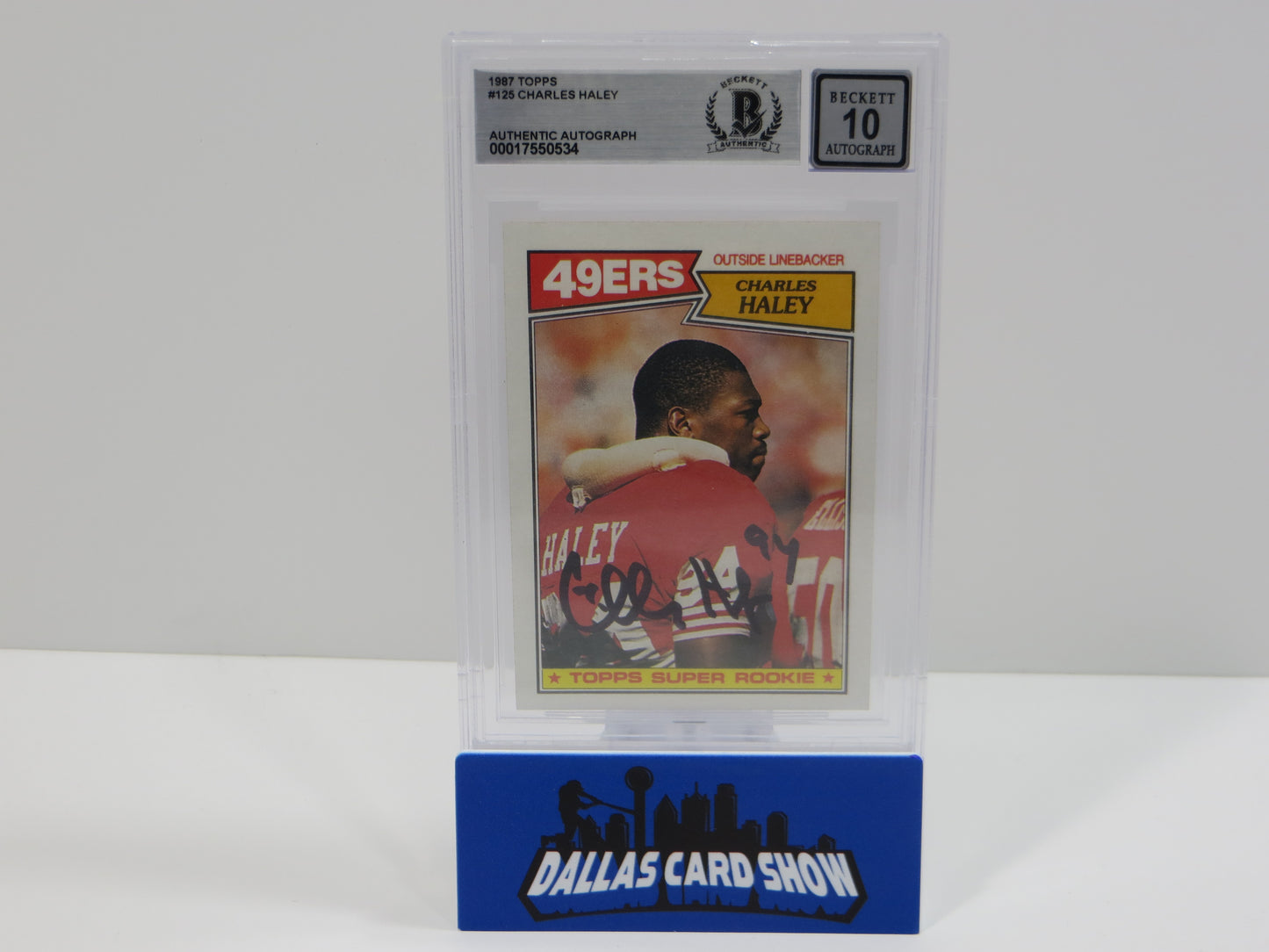 CHARLES HALEY SIGNED 1987 TOPPS #125 COWBOYS 49ers BGS BAS SLAB AUTO 10