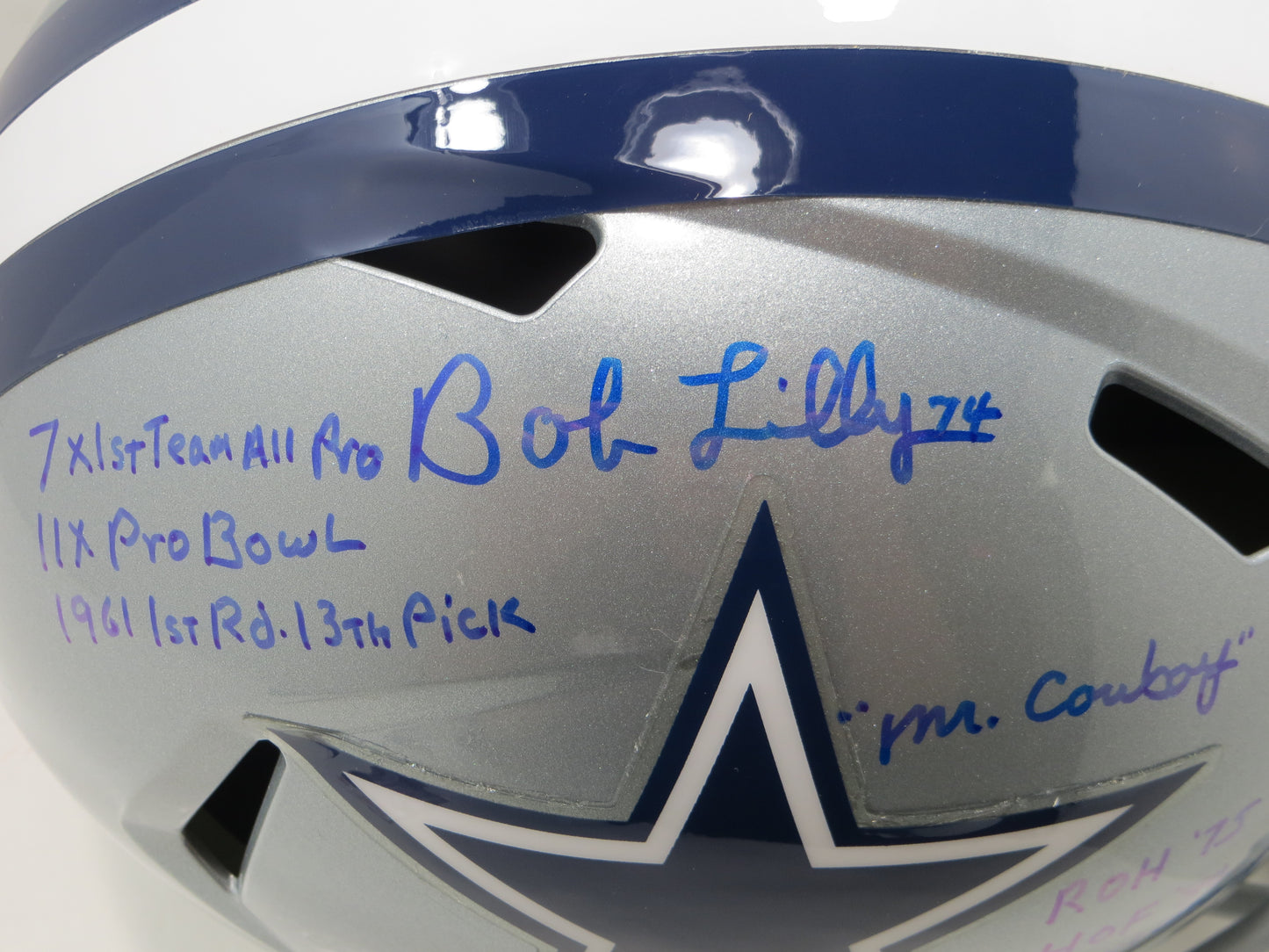 BOB LILLY SIGNED DALLAS COWBOYS RIDDELL FULL SIZE HELMET w/8 INSCs JSA COA