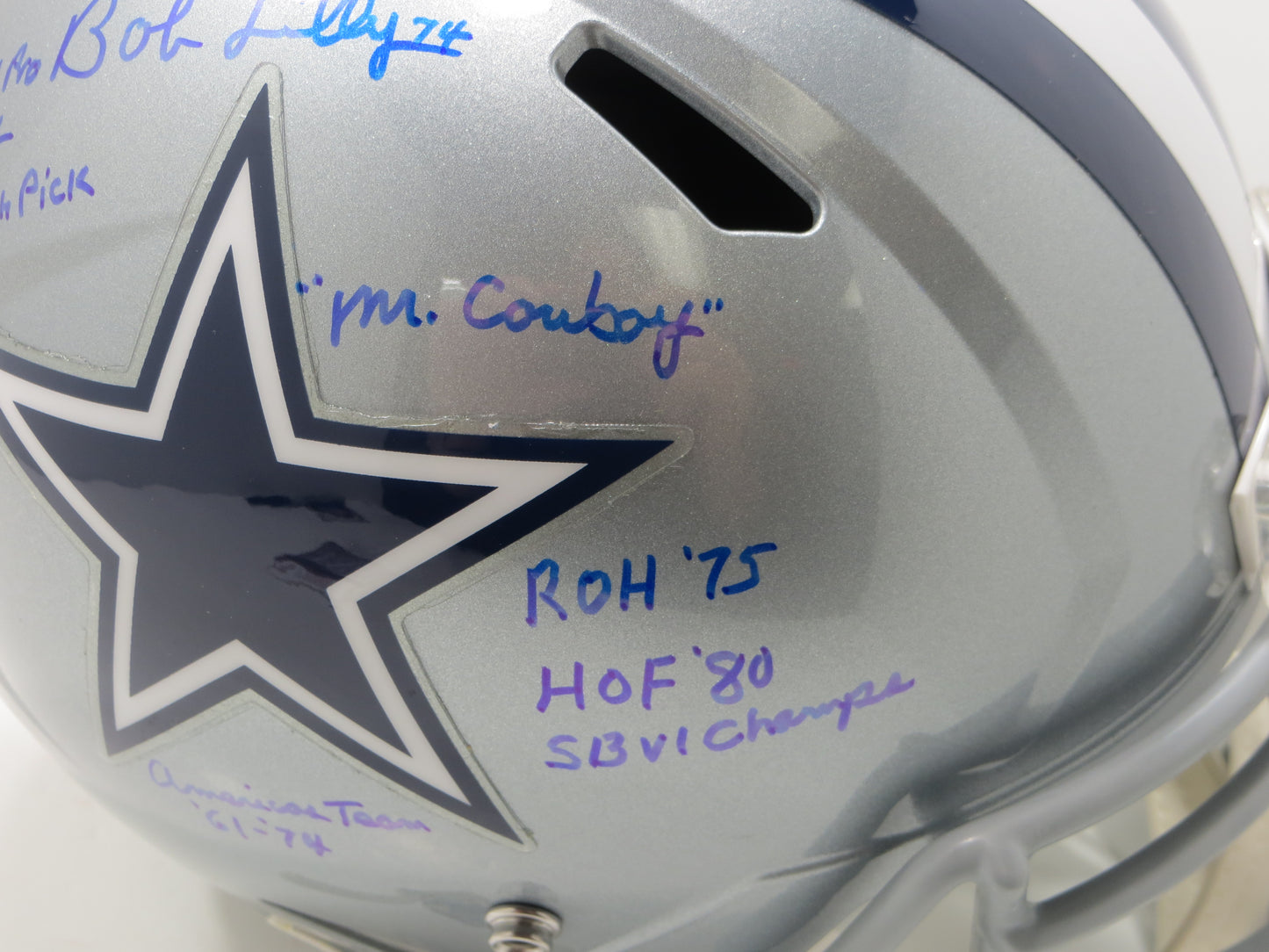 BOB LILLY SIGNED DALLAS COWBOYS RIDDELL FULL SIZE HELMET w/8 INSCs JSA COA